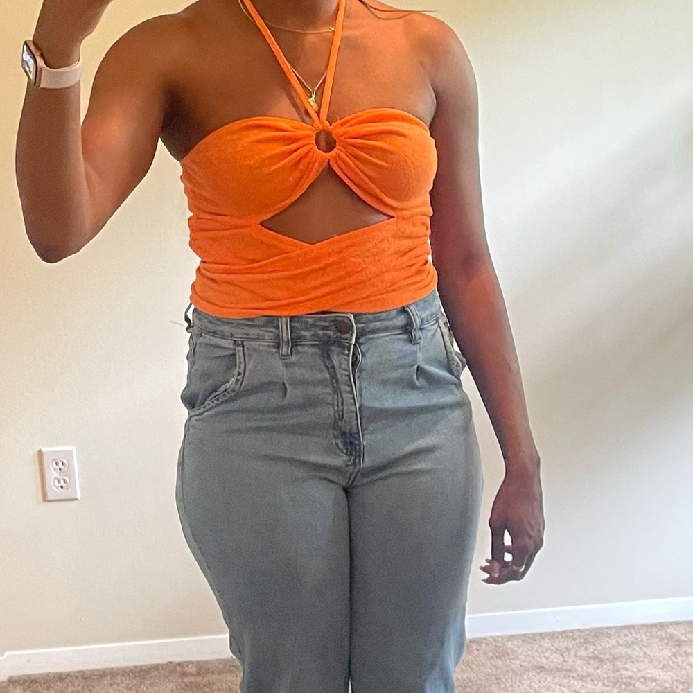 Orange cross tied crop top